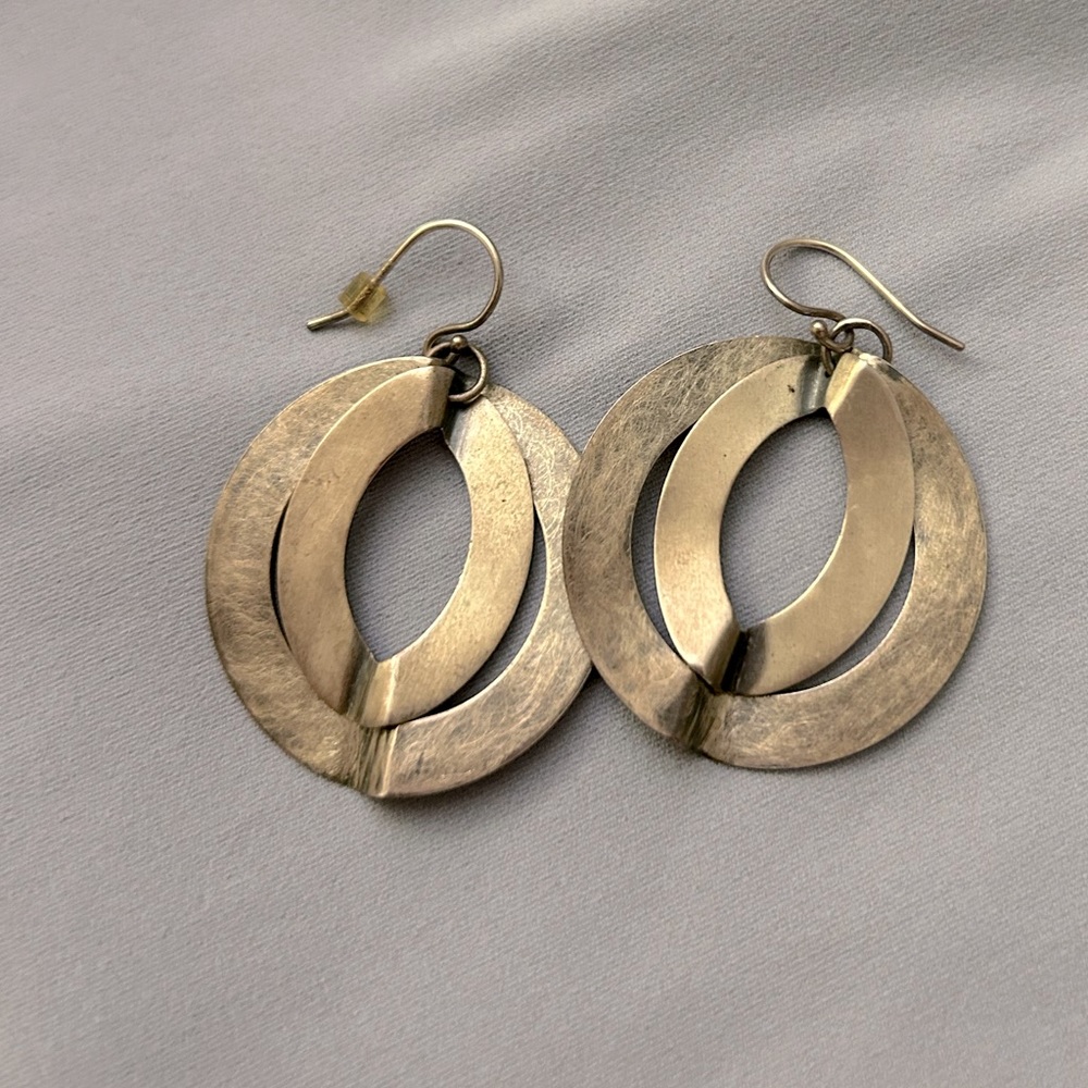 Silpada Sterling Silver Modernist Folded Circle Dangle Earrings W1873 RARE